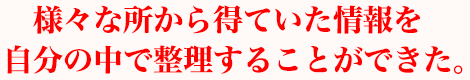 様々な所から得ていた情報を自分の中で整理することができた。