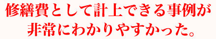 修繕費として計上できる事例が非常にわかりやすかった。